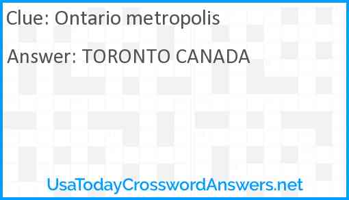 Ontario metropolis Answer