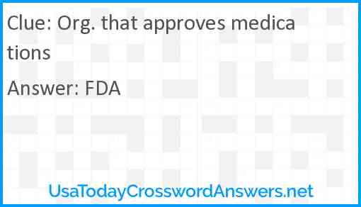 Org. that approves medications Answer