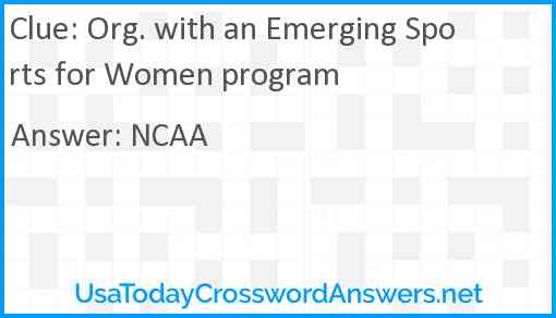 Org. with an Emerging Sports for Women program Answer