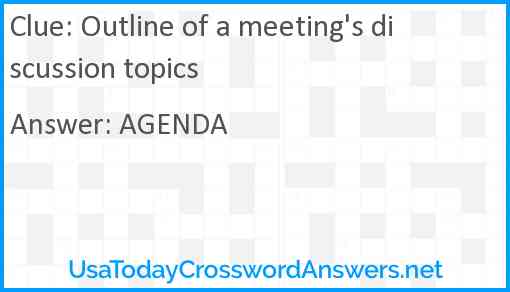 Outline of a meeting's discussion topics Answer