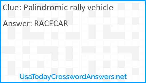 Palindromic rally vehicle Answer
