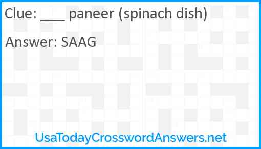 ___ paneer (spinach dish) Answer