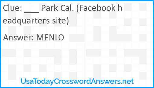___ Park Cal. (Facebook headquarters site) Answer