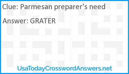 Parmesan preparer's need Answer