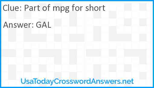 Part of mpg for short Answer