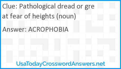 Pathological dread or great fear of heights (noun) Answer
