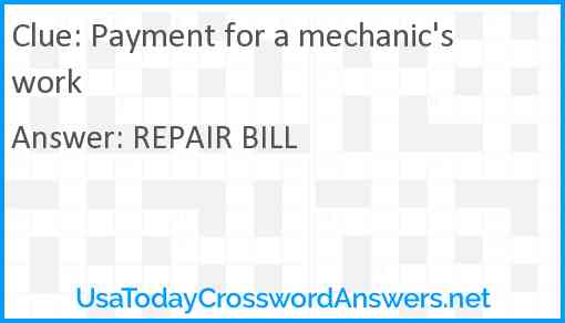Payment for a mechanic's work Answer