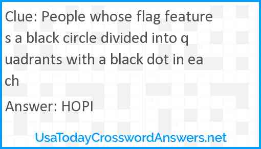 People whose flag features a black circle divided into quadrants with a black dot in each Answer