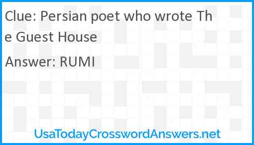Persian poet who wrote The Guest House Answer