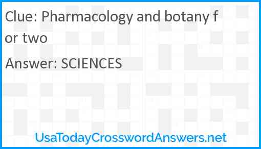 Pharmacology and botany for two Answer