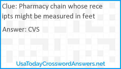 Pharmacy chain whose receipts might be measured in feet Answer