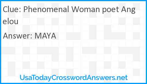 Phenomenal Woman poet Angelou Answer