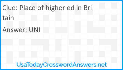Place of higher ed in Britain Answer