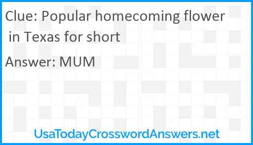 Popular homecoming flower in Texas for short Answer
