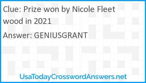 Prize won by Nicole Fleetwood in 2021 Answer