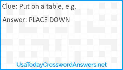 Put on a table, e.g. Answer
