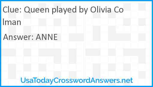 Queen played by Olivia Colman Answer