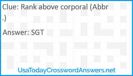 Rank above corporal (Abbr.) Answer