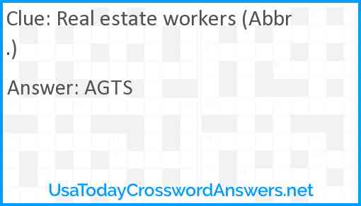 Real estate workers (Abbr.) Answer