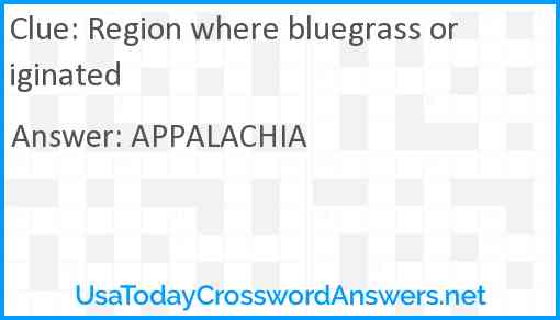 Region where bluegrass originated Answer