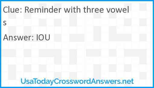 Reminder with three vowels Answer
