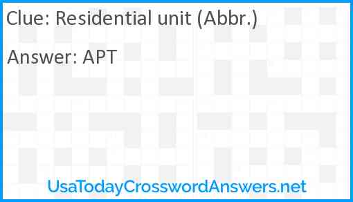 Residential unit (Abbr.) Answer