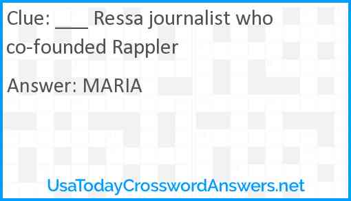 ___ Ressa journalist who co-founded Rappler Answer