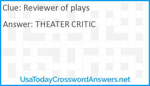Reviewer of plays Answer