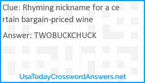 Rhyming nickname for a certain bargain-priced wine Answer