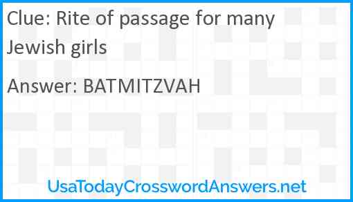 Rite of passage for many Jewish girls Answer