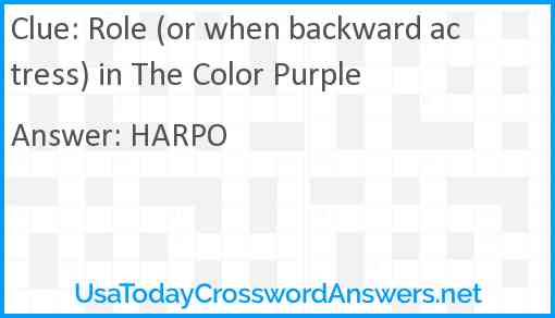 Role (or when backward actress) in The Color Purple Answer