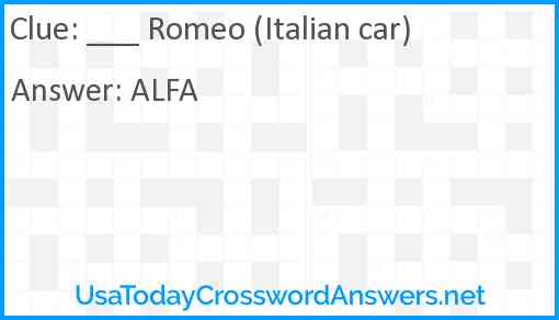___ Romeo (Italian car) Answer