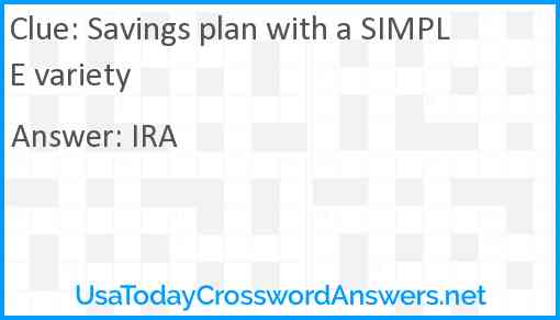 Savings plan with a SIMPLE variety Answer