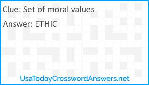 Set of moral values Answer