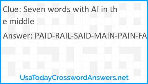 Seven words with AI in the middle Answer