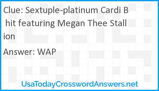 Sextuple-platinum Cardi B hit featuring Megan Thee Stallion Answer
