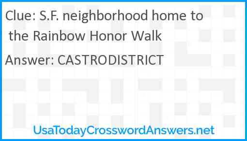 S.F. neighborhood home to the Rainbow Honor Walk Answer