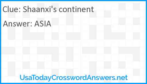 Shaanxi's continent Answer