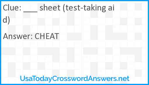 ___ sheet (test-taking aid) Answer