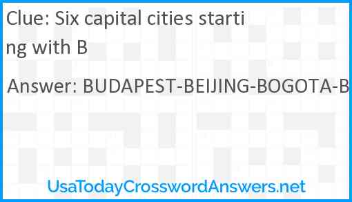 Six capital cities starting with B Answer