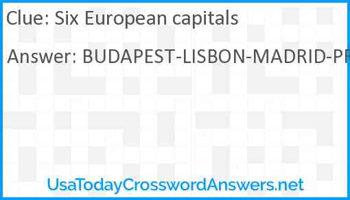 Six European capitals Answer