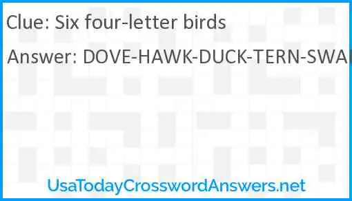 Six four-letter birds Answer