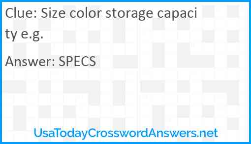 Size color storage capacity e.g. Answer