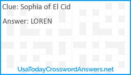 Sophia of El Cid Answer