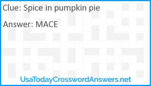 Spice in pumpkin pie Answer