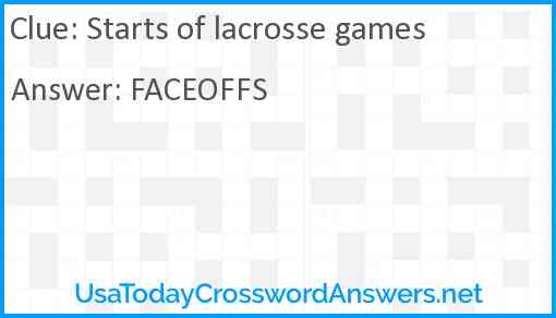 Starts of lacrosse games Answer