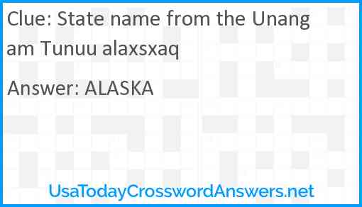 State name from the Unangam Tunuu alaxsxaq Answer