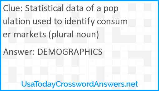 Statistical data of a population used to identify consumer markets (plural noun) Answer