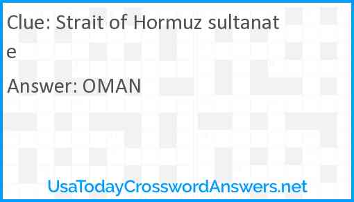 Strait of Hormuz sultanate Answer
