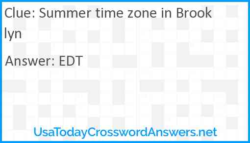 Summer time zone in Brooklyn Answer